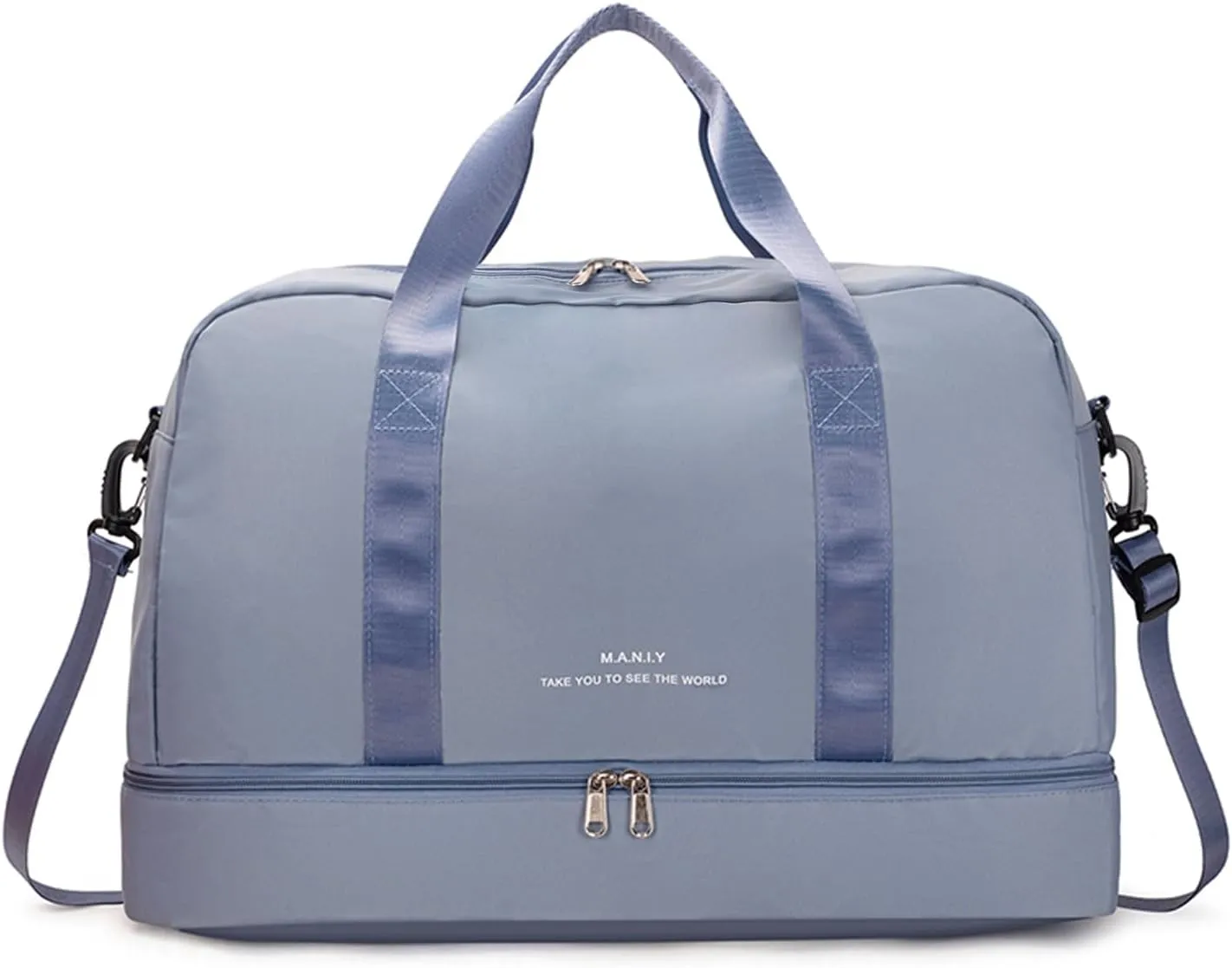 Sports Travel Duffel Bag for Women,Light Gym Bag with Shoe Compartment,Large Capacity Weekender Overnight with Wet Pocket for Lady Travel, Gym, Yoga （Blue）
