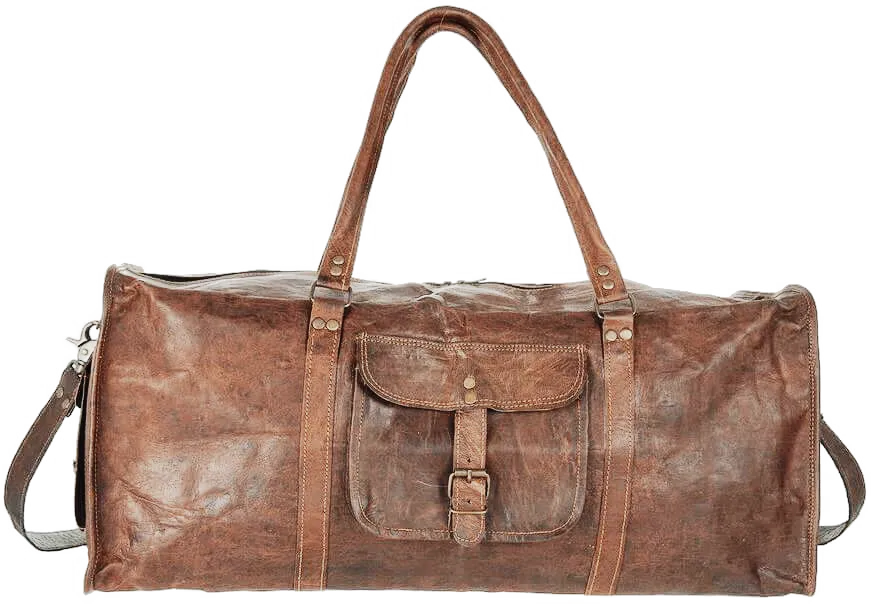 SQUARE -Weekender Leather Duffle Bag - Medium Size