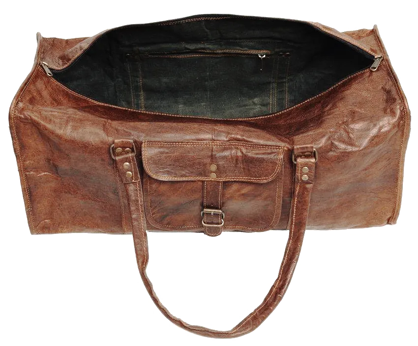SQUARE -Weekender Leather Duffle Bag - Medium Size