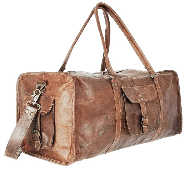 SQUARE -Weekender Leather Duffle Bag - Medium Size