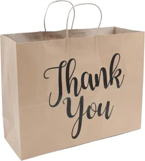 SSWBasics Large Kraft Thank You Paper Shopping Bags - 16”L x 6”D x 12”H - Case of 100