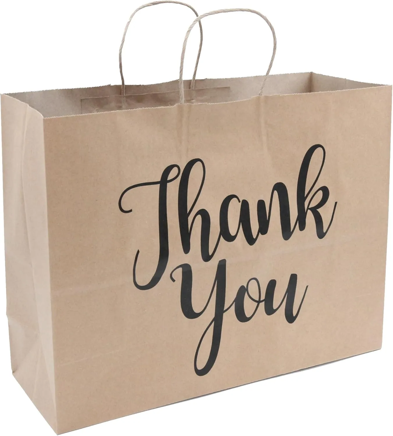 SSWBasics Large Kraft Thank You Paper Shopping Bags - 16”L x 6”D x 12”H - Case of 100