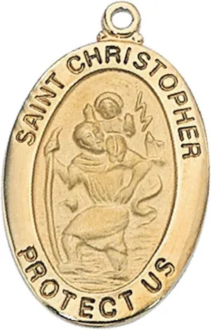 St Christopher Gold Over Sterling Silver Necklace 20" Medal Gold Plated Chain NI-10384 Christian Amulet Medal Pendant Religious Protector Jewelry For Men Women Catholic Charm Dangle