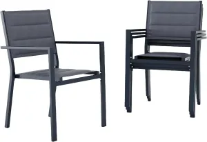 Stackable Patio Chairs Set of 4, Outdoor Aluminum Dining Chairs with Armrest 300Lbs Weight Capacity, Outdoor Patio Furniture Wider Seat for Balcony, Garden, Backyard, Dark Gray
