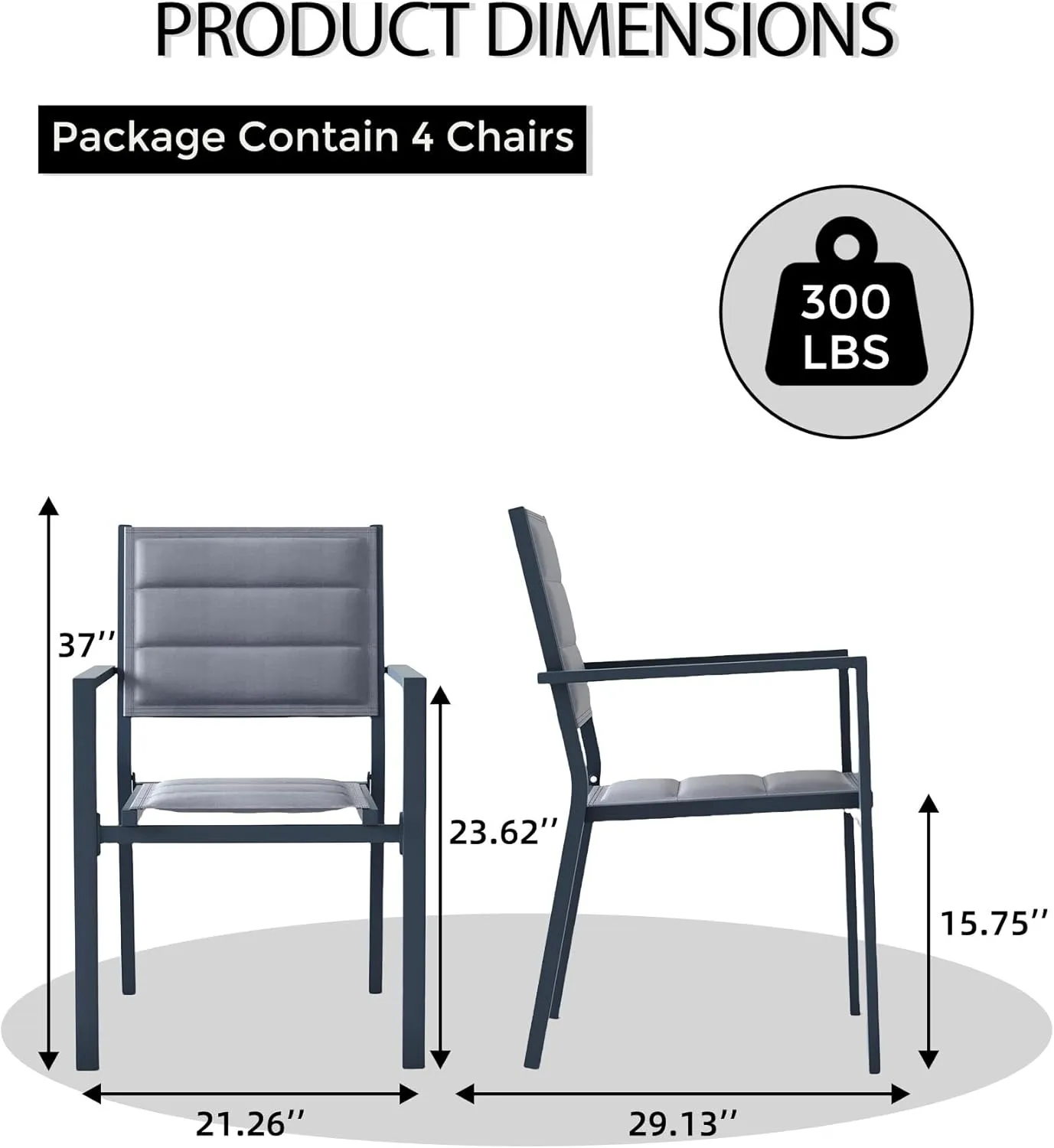 Stackable Patio Chairs Set of 4, Outdoor Aluminum Dining Chairs with Armrest 300Lbs Weight Capacity, Outdoor Patio Furniture Wider Seat for Balcony, Garden, Backyard, Dark Gray
