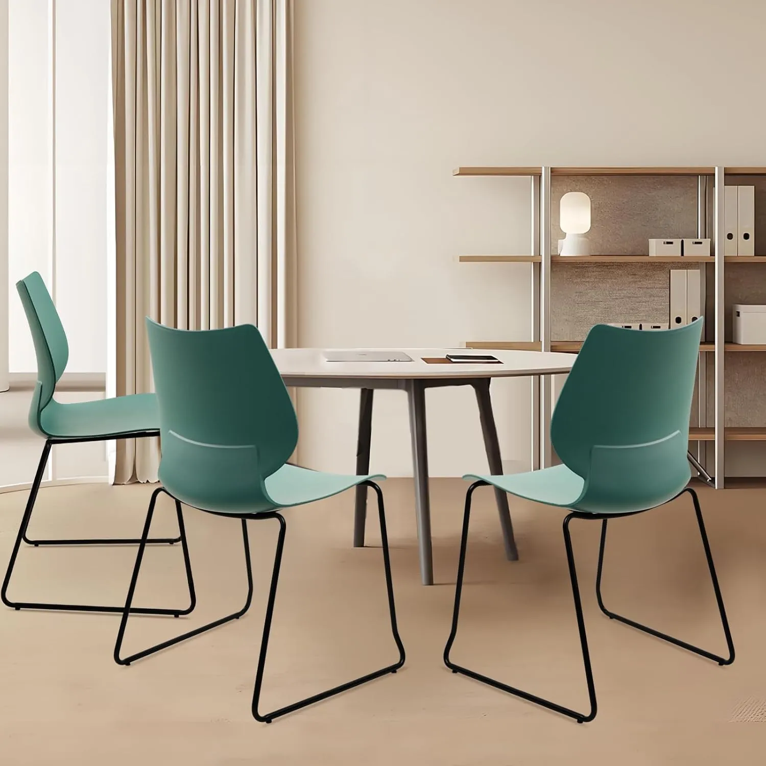 Stacking Chairs, Stackable Waiting Room Chairs, Conference Chair with Back & Church Chairs No Wheels with Metal Legs, Suitable for Offices Conference Training Waiting Room Set of 12, Green
