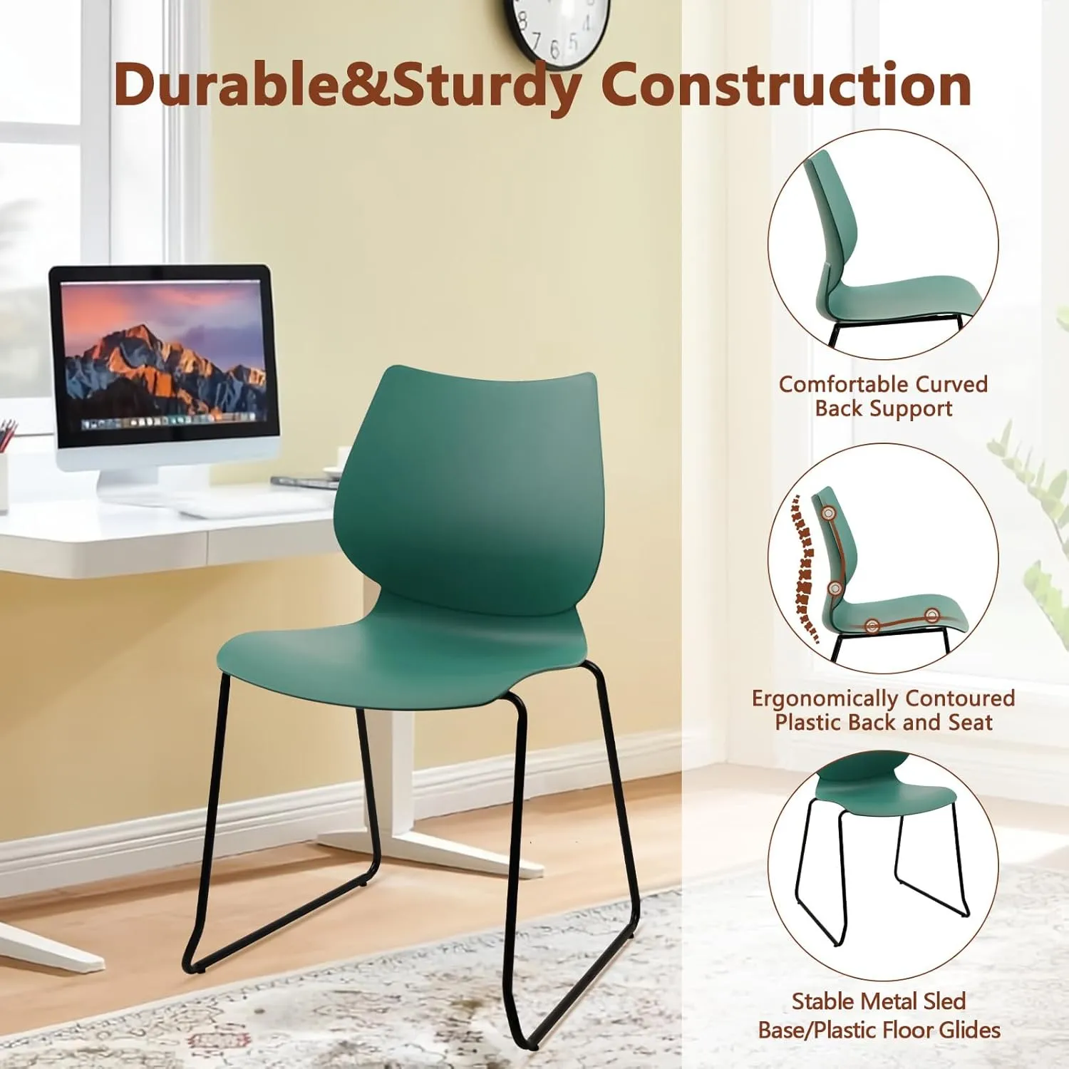 Stacking Chairs, Stackable Waiting Room Chairs, Conference Chair with Back & Church Chairs No Wheels with Metal Legs, Suitable for Offices Conference Training Waiting Room Set of 12, Green