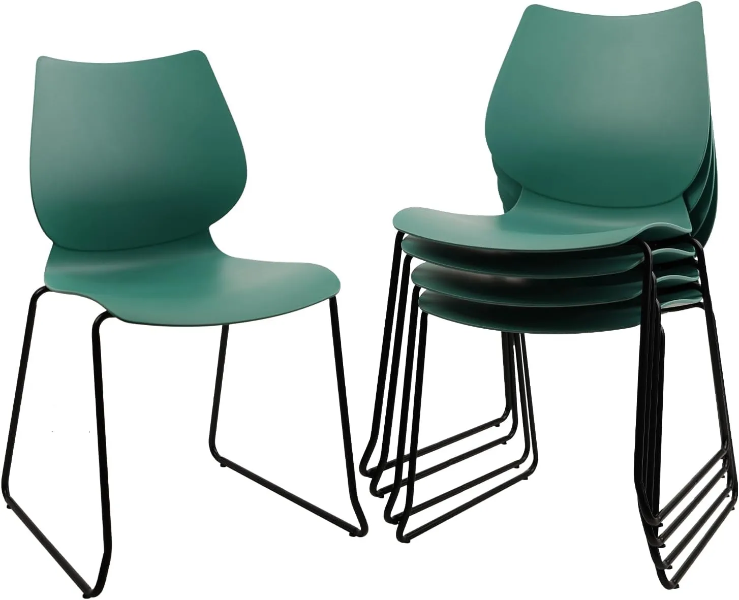 Stacking Chairs, Stackable Waiting Room Chairs, Conference Chair with Back & Church Chairs No Wheels with Metal Legs, Suitable for Offices Conference Training Waiting Room Set of 12, Green