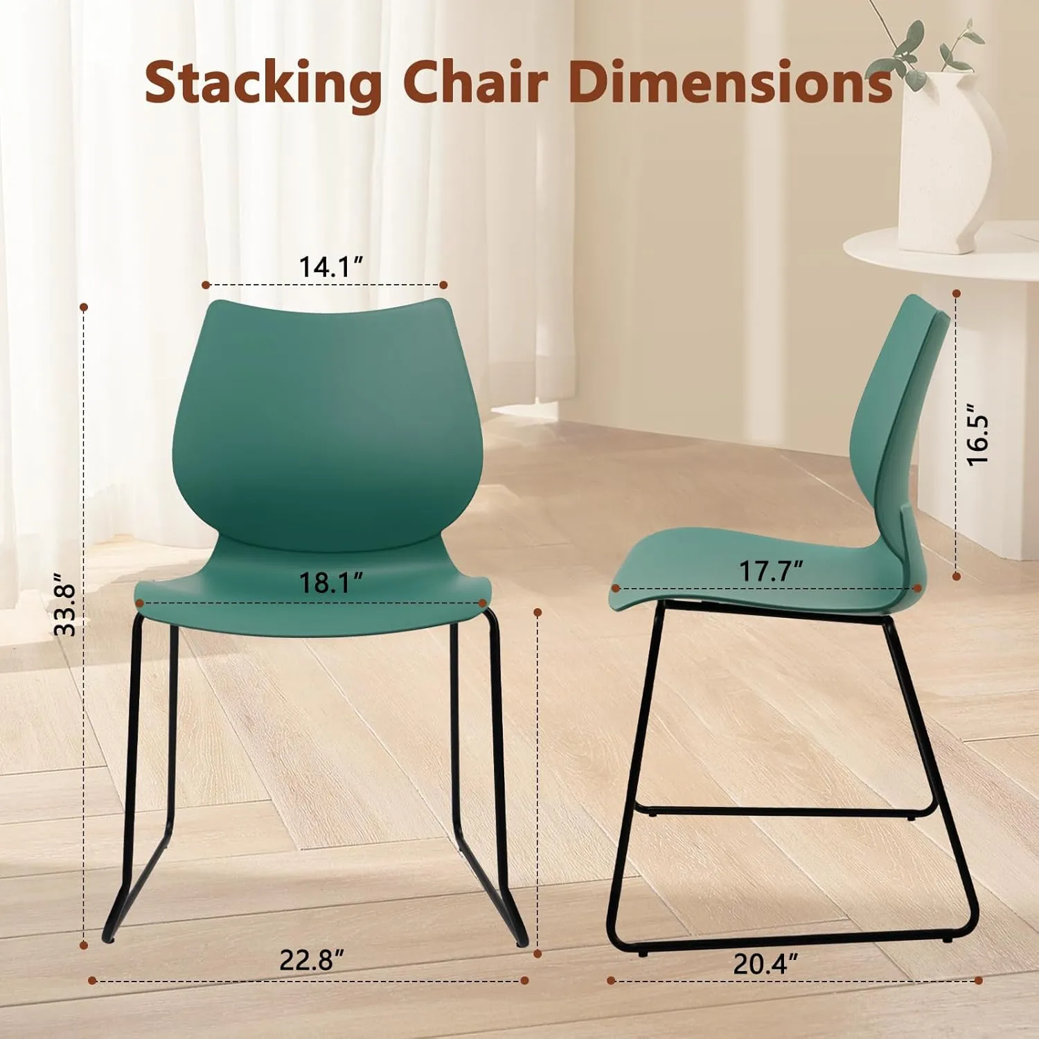 Stacking Chairs, Stackable Waiting Room Chairs, Conference Chair with Back & Church Chairs No Wheels with Metal Legs, Suitable for Offices Conference Training Waiting Room Set of 12, Green