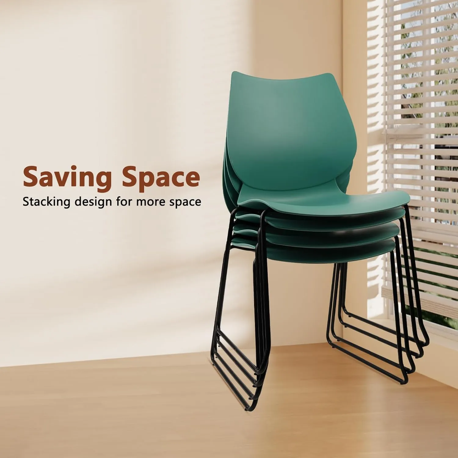 Stacking Chairs, Stackable Waiting Room Chairs, Conference Chair with Back & Church Chairs No Wheels with Metal Legs, Suitable for Offices Conference Training Waiting Room Set of 12, Green