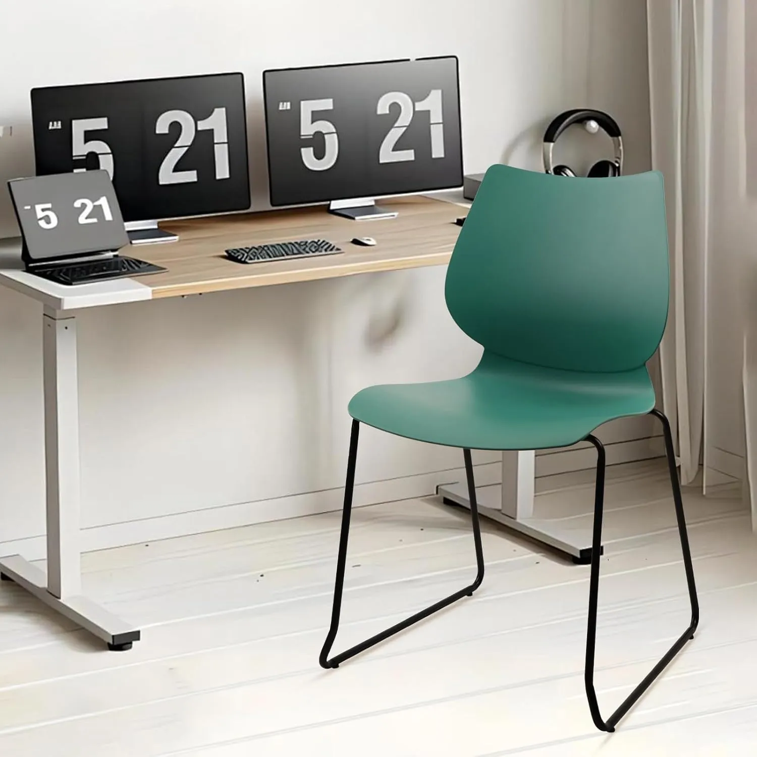 Stacking Chairs, Stackable Waiting Room Chairs, Conference Chair with Back & Church Chairs No Wheels with Metal Legs, Suitable for Offices Conference Training Waiting Room Set of 12, Green