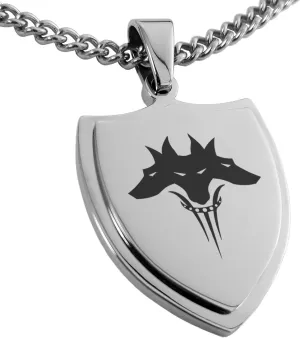 Stainless Steel Greek Mythology Cerberus Shield Pendant Necklace