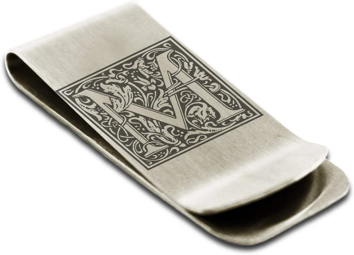 Stainless Steel Money Clip For Men Dad Boy Friend Father Floral Initial Letter Box Monogram Wallet Cash Card Holder