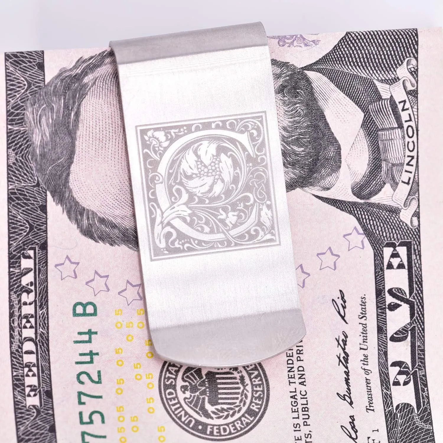 Stainless Steel Money Clip For Men Dad Boy Friend Father Floral Initial Letter Box Monogram Wallet Cash Card Holder