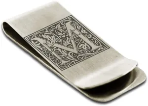 Stainless Steel Money Clip For Men Dad Boy Friend Father Floral Initial Letter Box Monogram Wallet Cash Card Holder