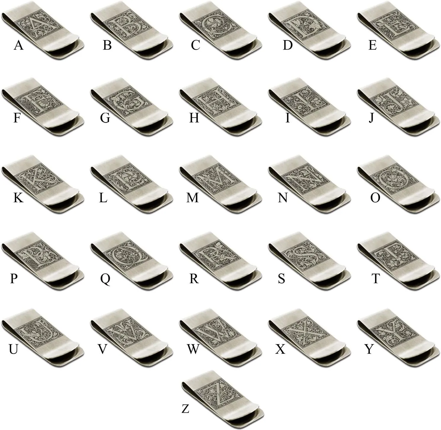 Stainless Steel Money Clip For Men Dad Boy Friend Father Floral Initial Letter Box Monogram Wallet Cash Card Holder