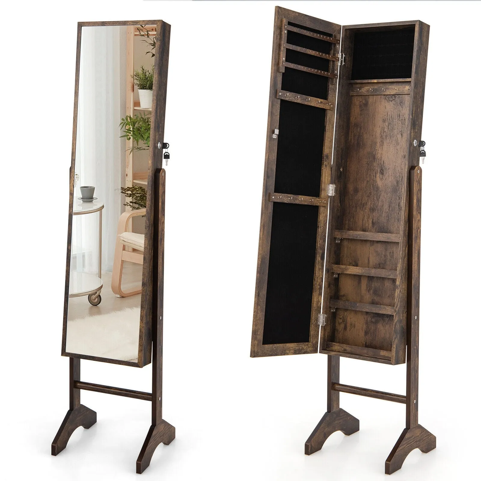 Standing Jewelry Cabinet Jewelry Armoire Cabinet with Full-Brown