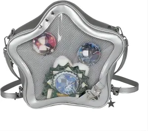Star-Shaped Ita Bag, Star Purse Pin Backpack PU Cute Aesthetic Y2K Crossbody Purse, Handbag Ita Insert Display (Silver)