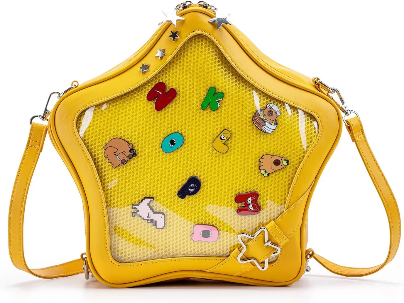 Star-Shaped Ita Bag, Star Purse Pin Backpack PU Cute Aesthetic Y2K Crossbody Purse, Handbag Ita Insert Display (Yellow)