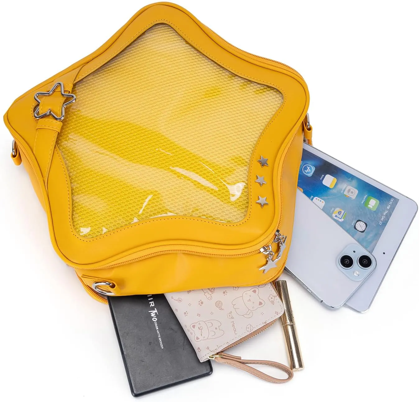 Star-Shaped Ita Bag, Star Purse Pin Backpack PU Cute Aesthetic Y2K Crossbody Purse, Handbag Ita Insert Display (Yellow)