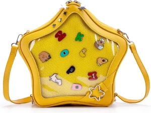 Star-Shaped Ita Bag, Star Purse Pin Backpack PU Cute Aesthetic Y2K Crossbody Purse, Handbag Ita Insert Display (Yellow)