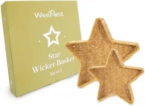 Star Wicker Basket, Rattan Basket, Decorative Basket, Star Plates, Woven Basket for Gifts, Star Dishes, Christmas Serving Dishes and Platters, Oat Milk, Resin Wicker Set of 2
