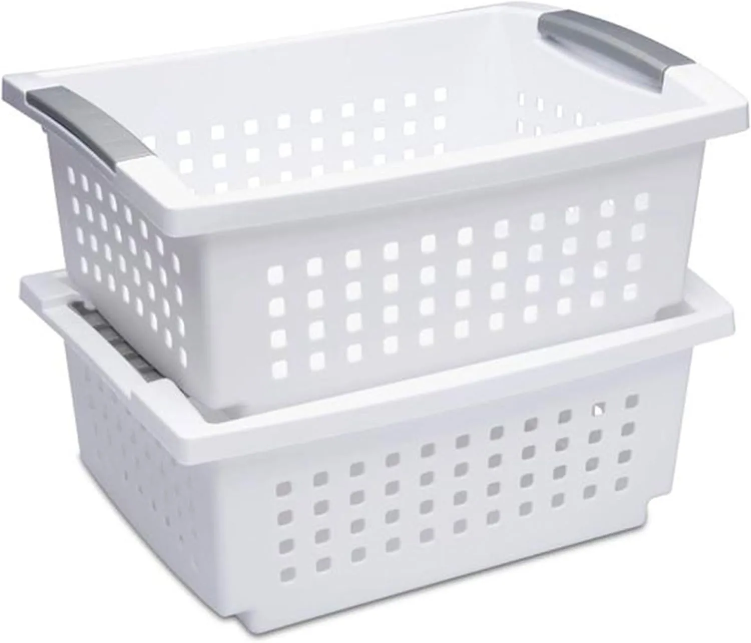 Sterilite 10 Pack Medium Stacking Basket, Plastic Stackable Storage Organizer Bin, White