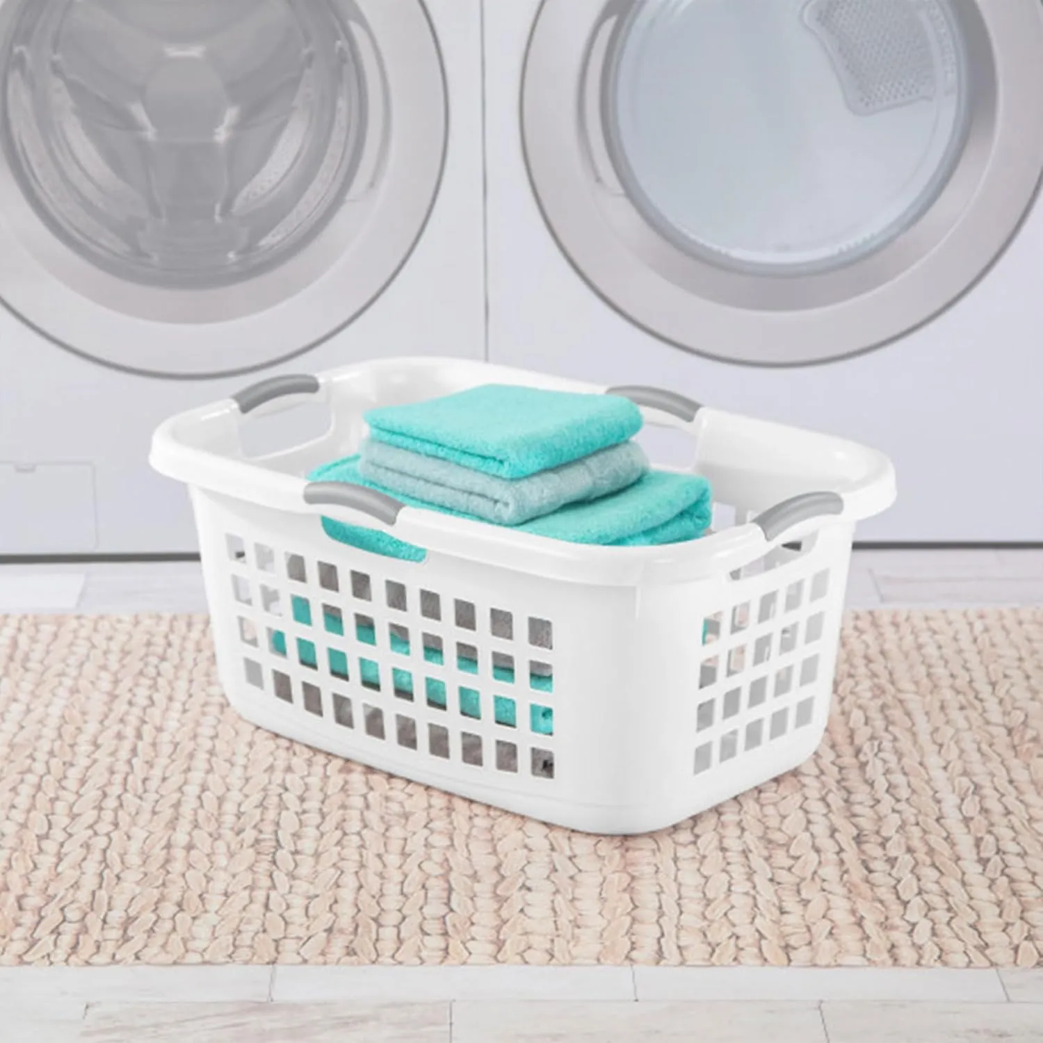 Sterilite 12 Pack Plastic Laundry Basket Clothes Hamper, 2 Bushel, Ultra, White