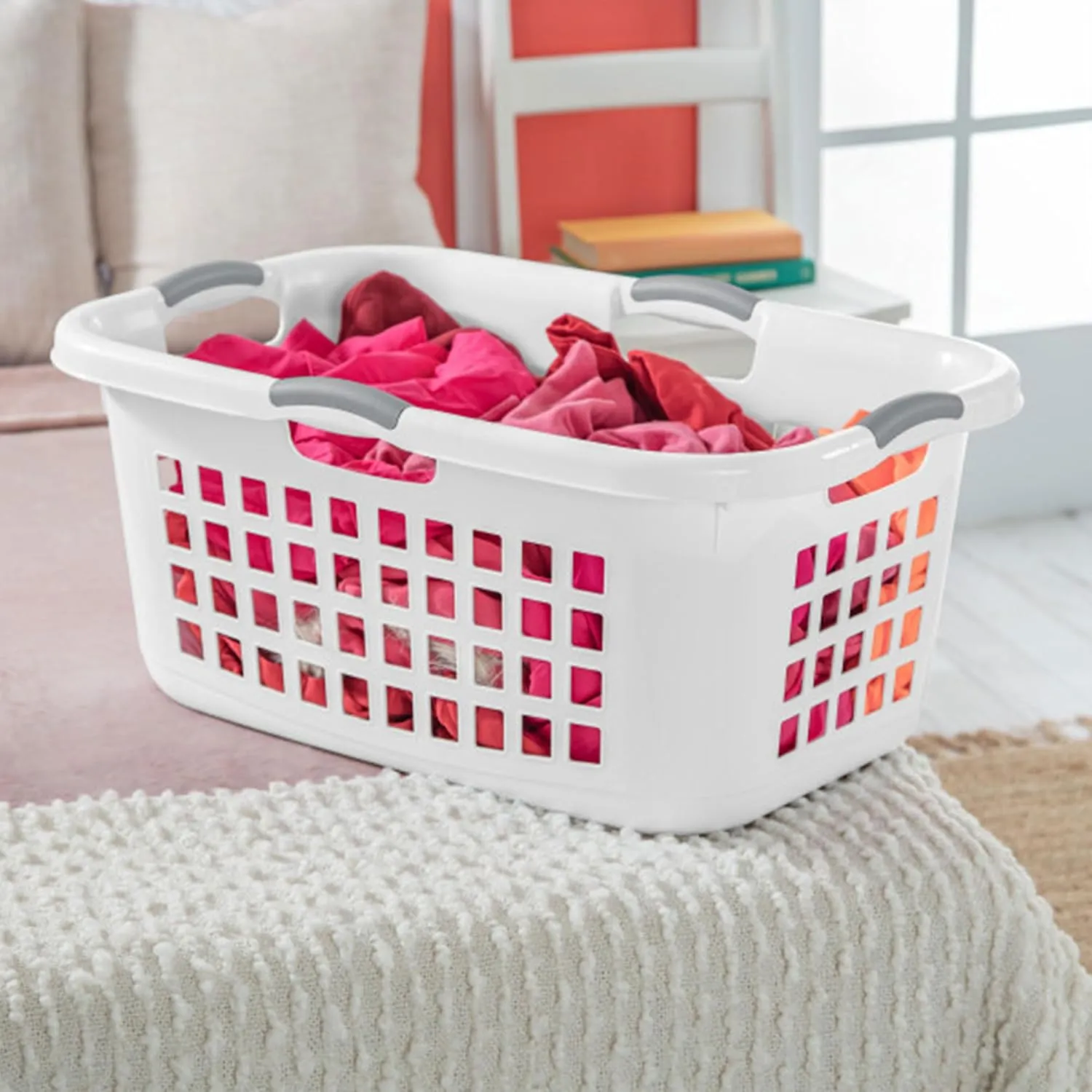 Sterilite 12 Pack Plastic Laundry Basket Clothes Hamper, 2 Bushel, Ultra, White