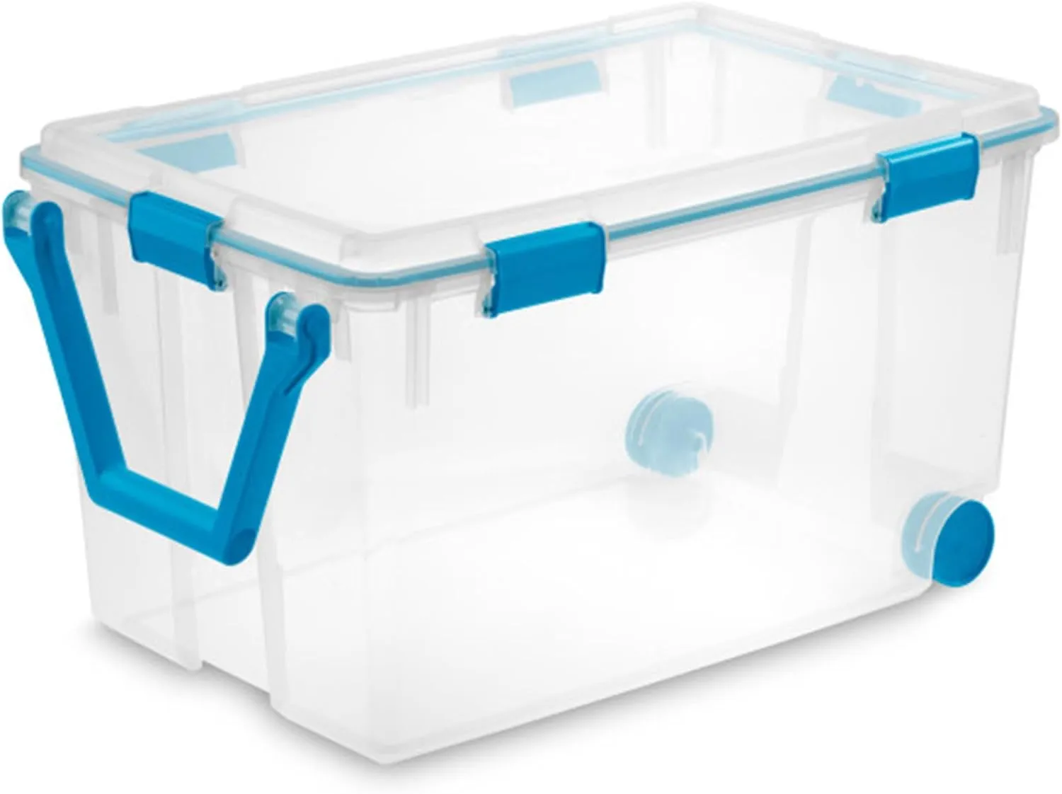 Sterilite 120 Qt Wheeled Gasket Box, Stackable Storage Bin with Latching Lid, Handle and Tight Seal, Plastic Container with Clear Base and Lid, 1-Pack