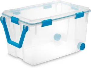 Sterilite 120 Qt Wheeled Gasket Box, Stackable Storage Bin with Latching Lid, Handle and Tight Seal, Plastic Container with Clear Base and Lid, 1-Pack