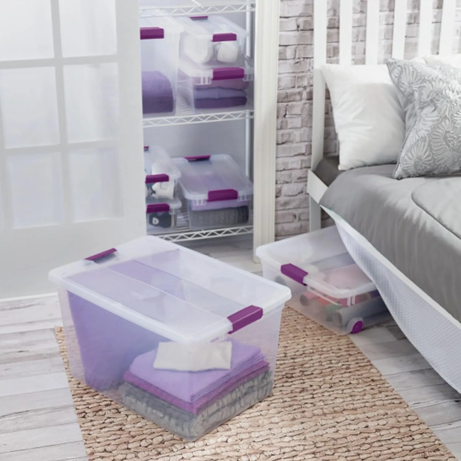 Sterilite 18-Pack Clearview Latch Box, Stackable Storage Organizer Bins for Home, 66 Quart