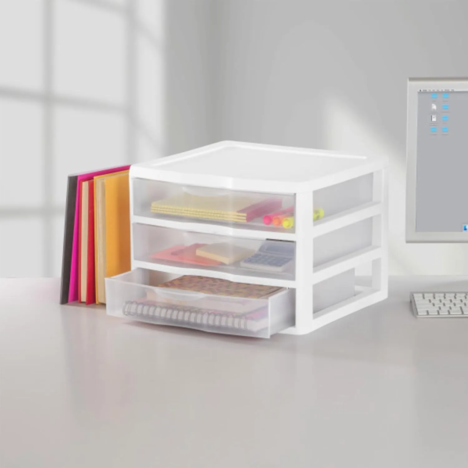 Sterilite 3-Pack 3 Drawer Plastic Storage, Stackable Dresser Organizer Drawers, White