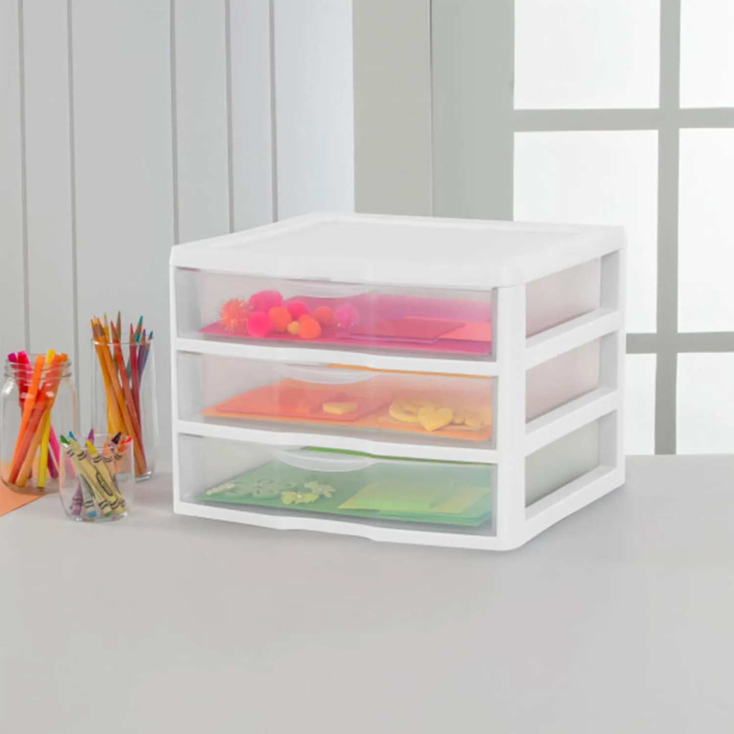Sterilite 3-Pack 3 Drawer Plastic Storage, Stackable Dresser Organizer Drawers, White