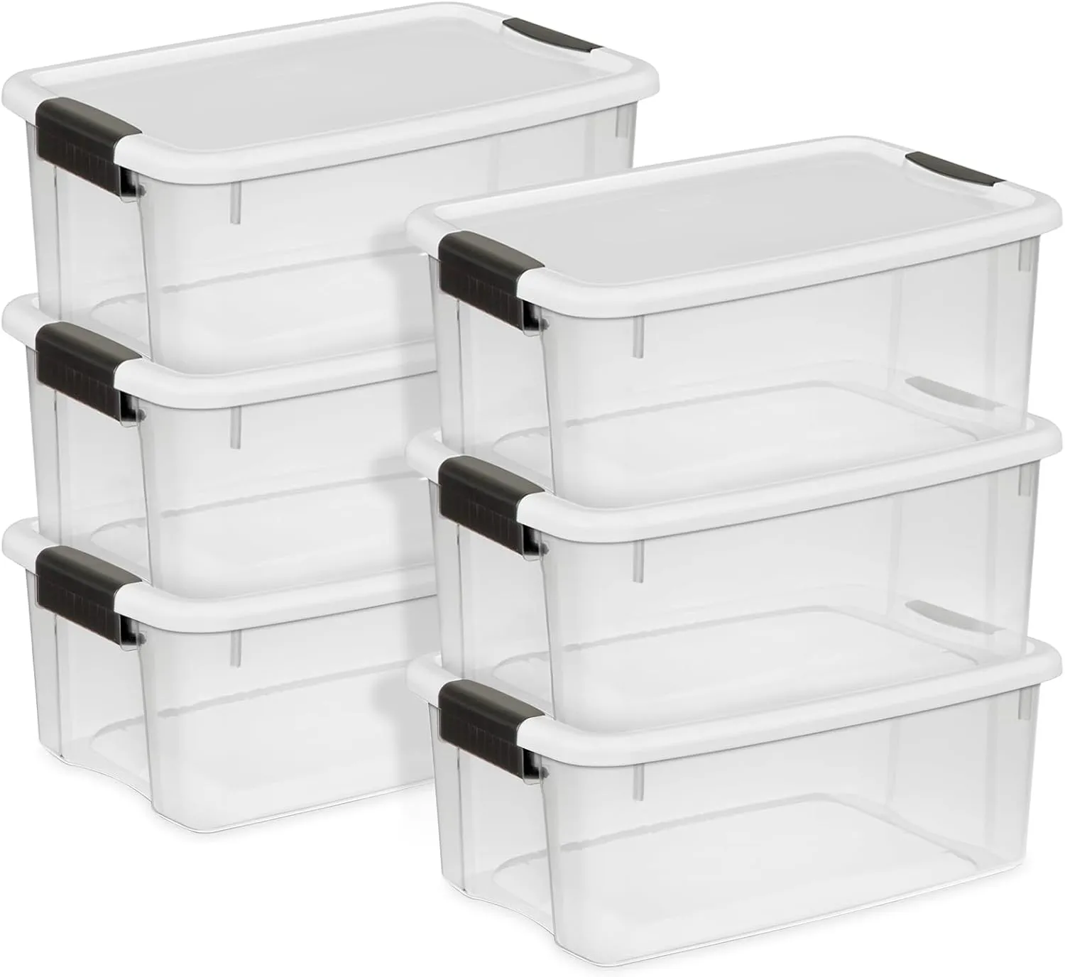 Sterilite 6-Pack Stackable Storage Bin with Lid, Clear Plastic Design, 18 Quart