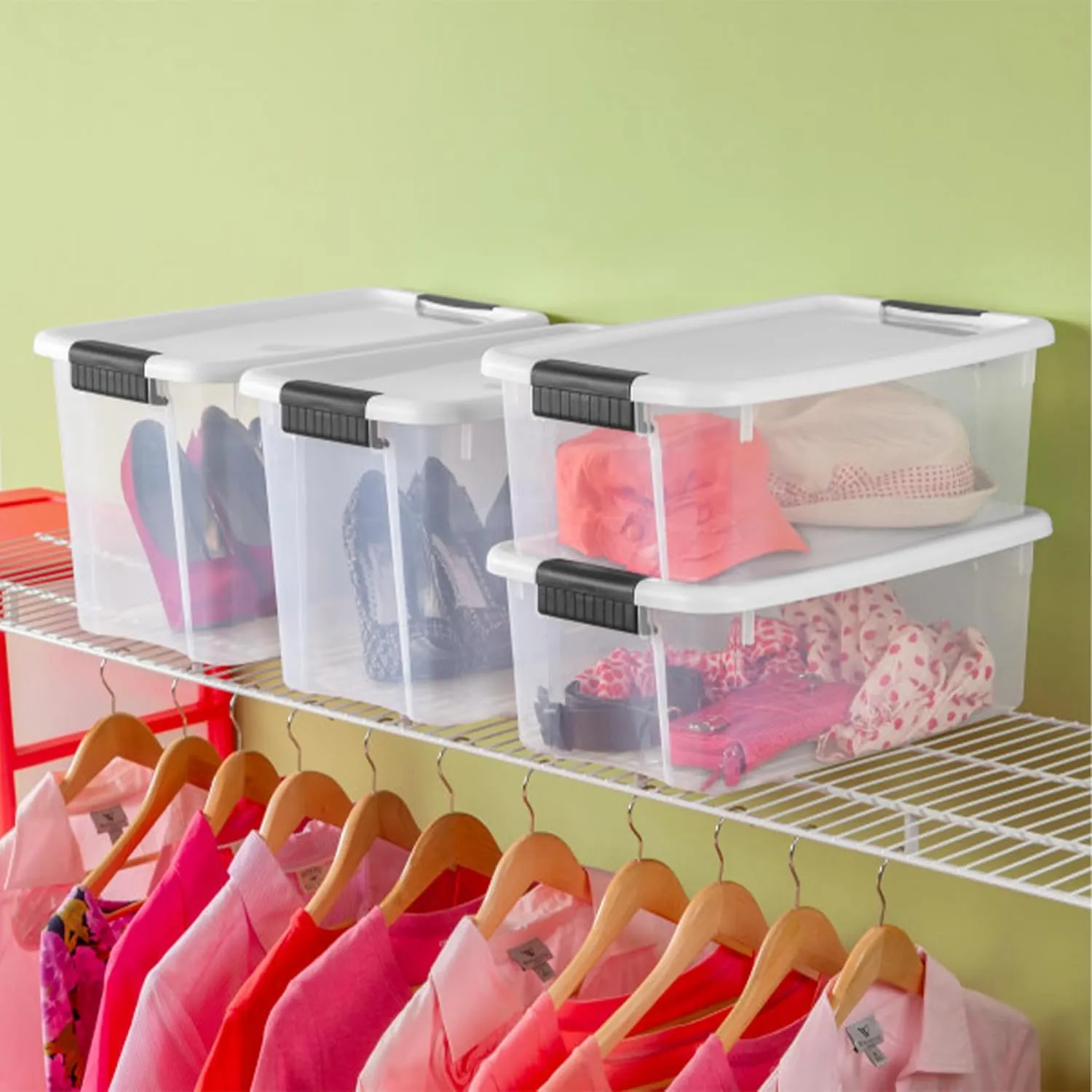 Sterilite 6-Pack Stackable Storage Bin with Lid, Clear Plastic Design, 18 Quart