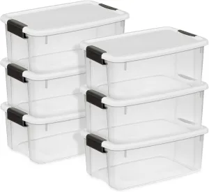 Sterilite 6-Pack Stackable Storage Bin with Lid, Clear Plastic Design, 18 Quart