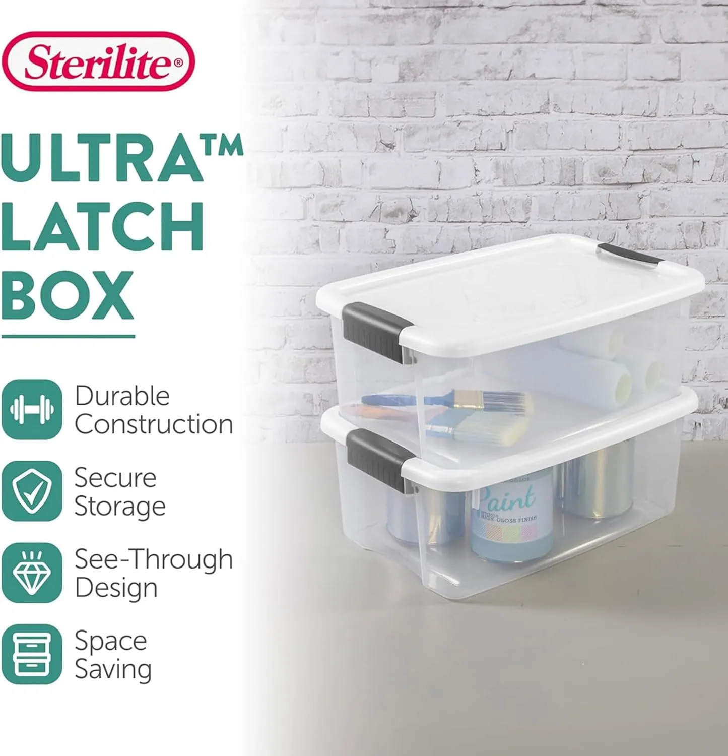 Sterilite 6-Pack Stackable Storage Bin with Lid, Clear Plastic Design, 18 Quart