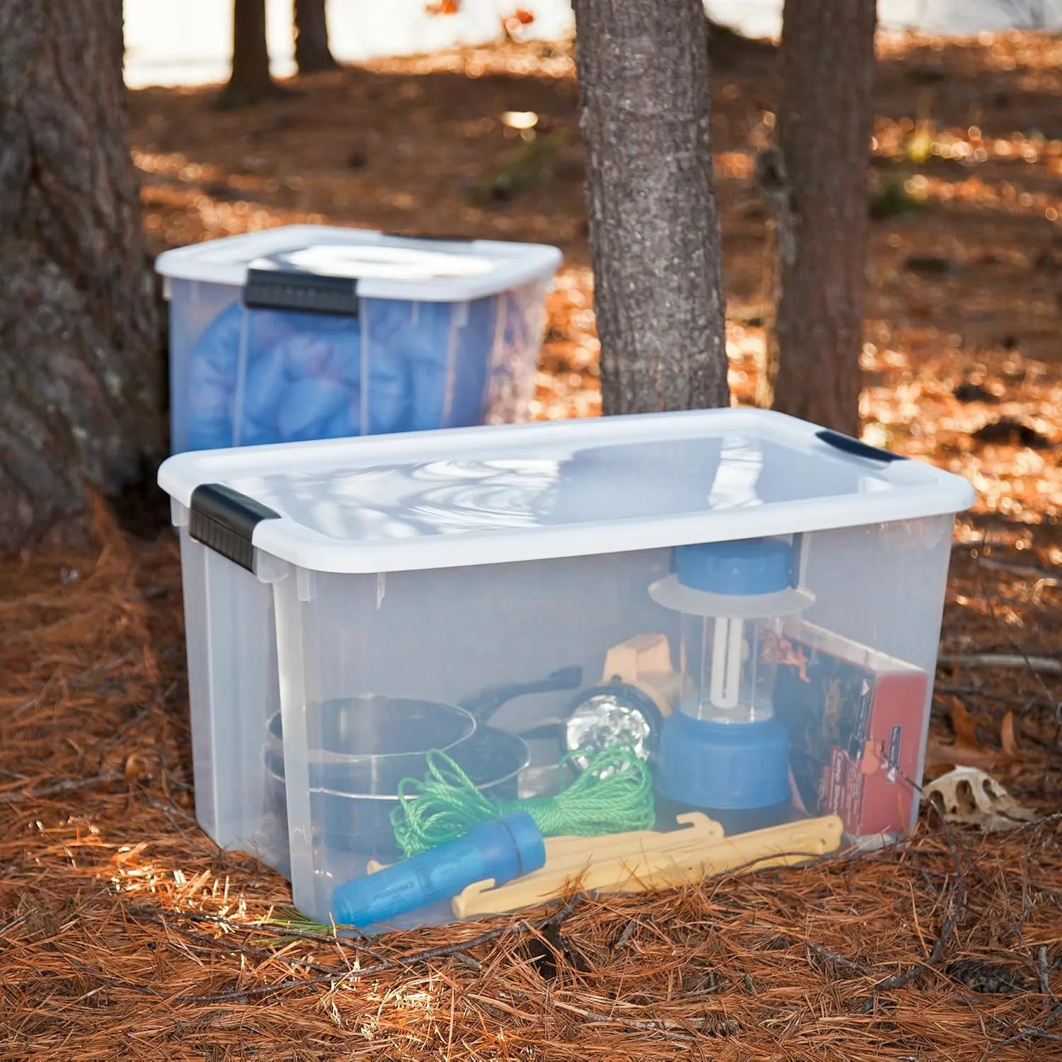 Sterilite 8-Pack Stackable Storage Bin with Lid, Clear Plastic Design, 70 Quart