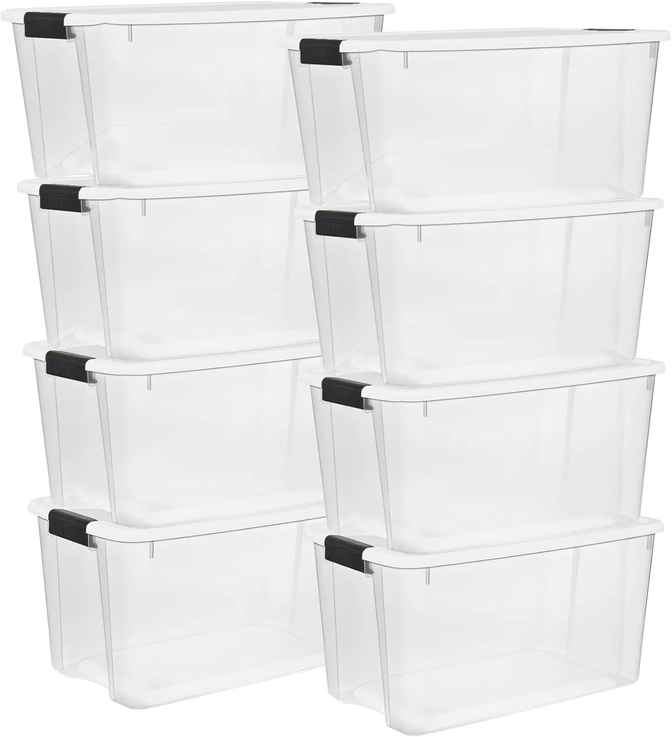 Sterilite 8-Pack Stackable Storage Bin with Lid, Clear Plastic Design, 70 Quart