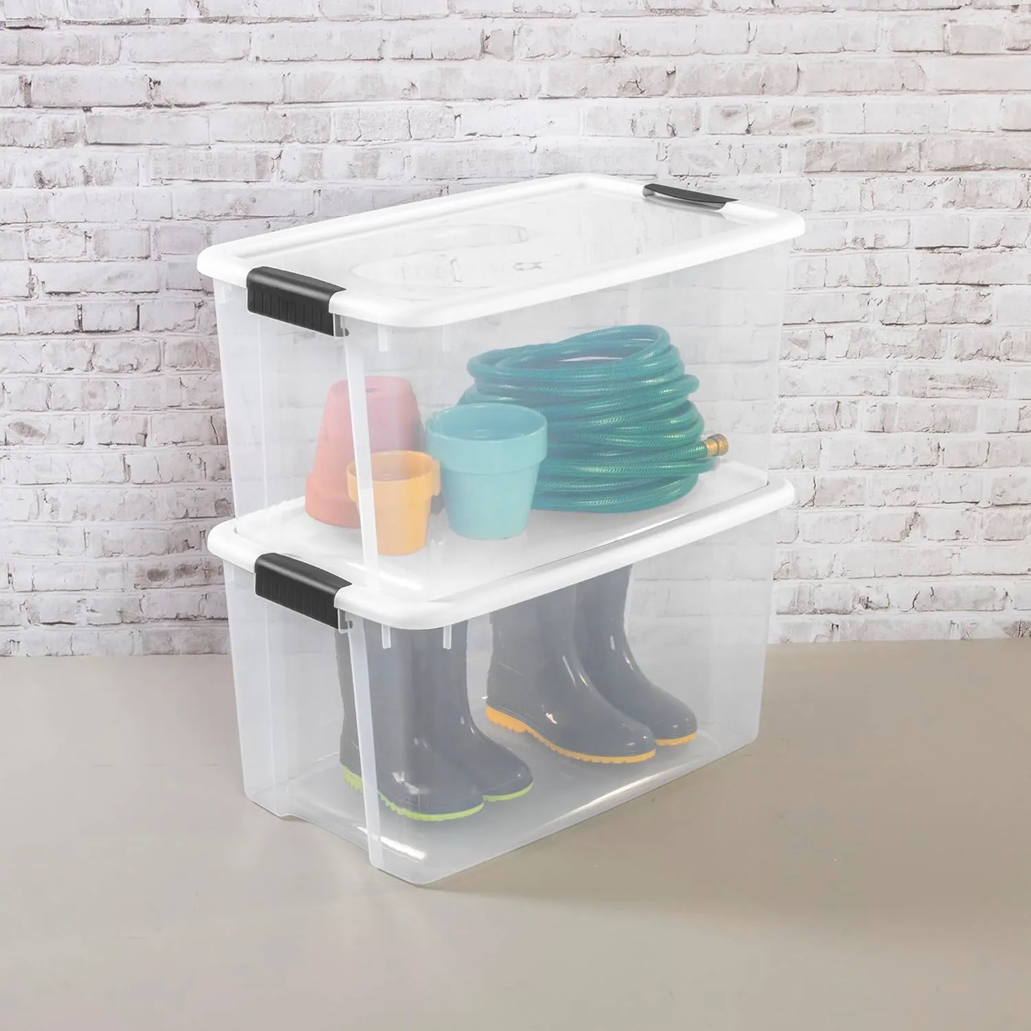 Sterilite 8-Pack Stackable Storage Bin with Lid, Clear Plastic Design, 70 Quart