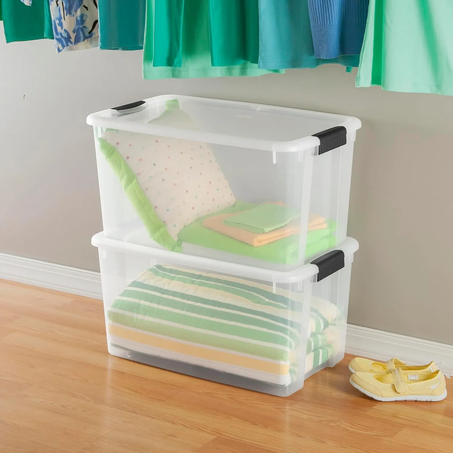Sterilite 8-Pack Stackable Storage Bin with Lid, Clear Plastic Design, 70 Quart