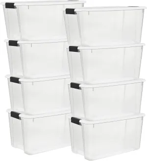 Sterilite 8-Pack Stackable Storage Bin with Lid, Clear Plastic Design, 70 Quart