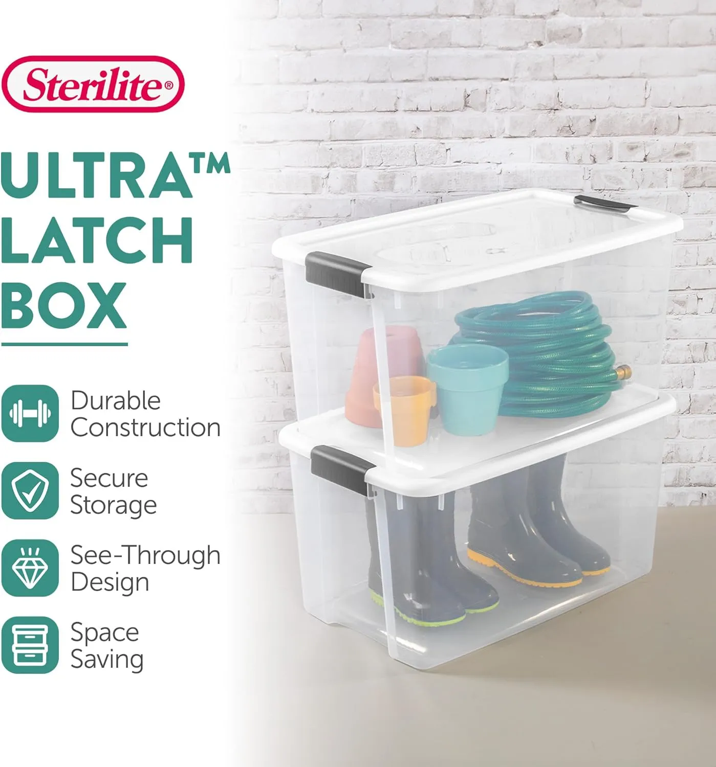 Sterilite 8-Pack Stackable Storage Bin with Lid, Clear Plastic Design, 70 Quart