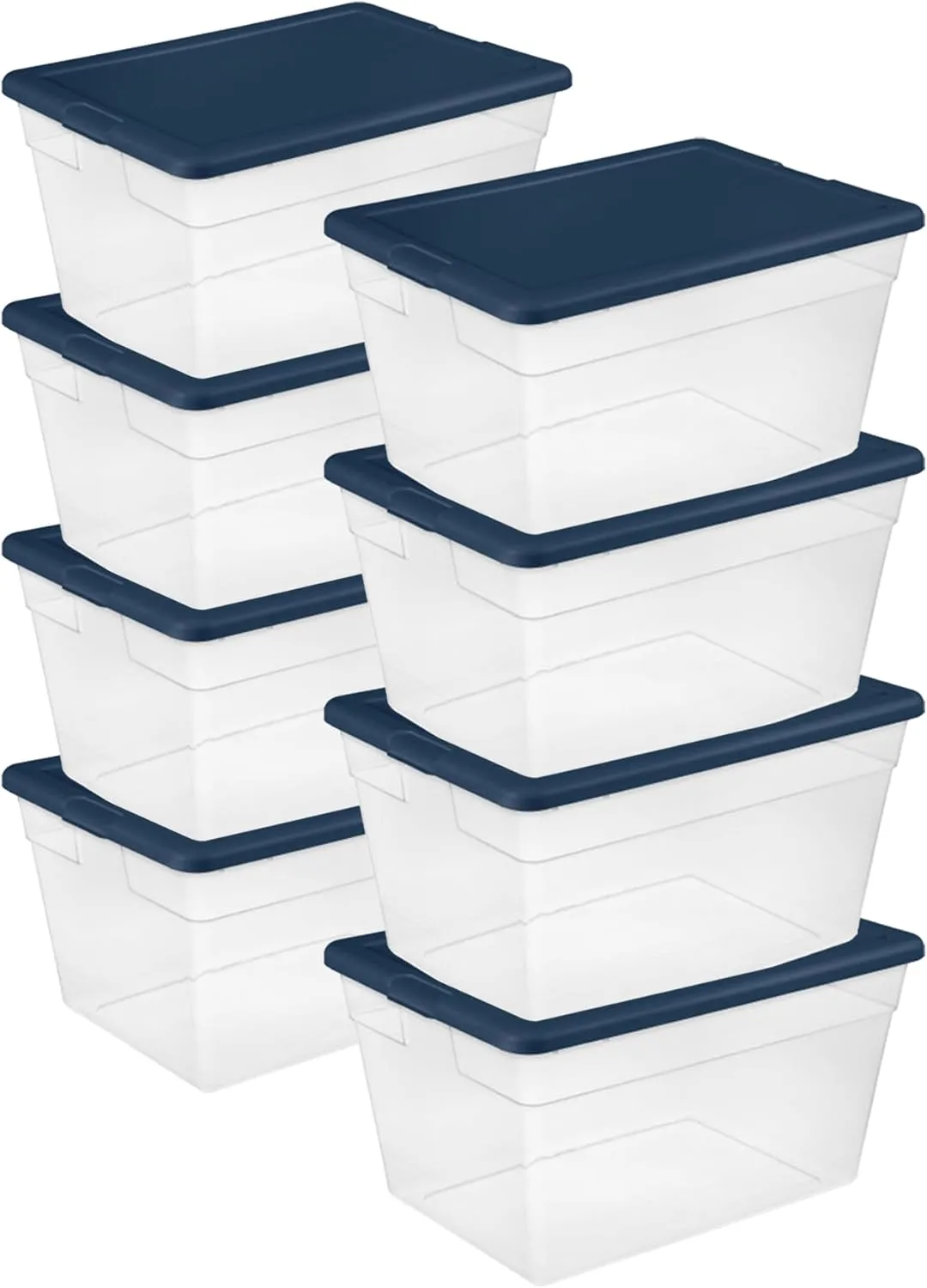 Sterilite 8 Pack Storage Boxes, Stackable Plastic Totes with Lids, Marine Blue, 56 Quart