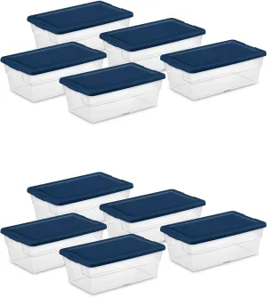 Sterilite Stackable 6 Quart Home Storage Box with Handles and Lid for Efficient, Space Saving Household Storage and Organization, (10 Pack)
