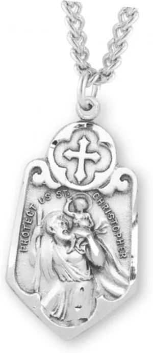 Sterling Silver St. Christopher Protection Medal On 24" Necklace Chain NI-6992 Christian Amulet Medal Pendant Religious Protector Jewelry For Men Women Catholic Charm Dangle