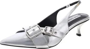 Steve Madden Womens Lezley Solid Faux Leather Slingback Heels