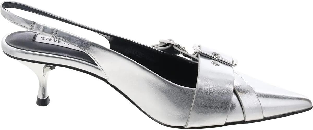 Steve Madden Womens Lezley Solid Faux Leather Slingback Heels