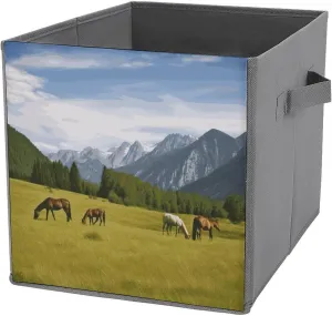 Storage Baskets Mountain Pasture Grazing Horses Printed Storage Bags Storage Bins Storage Containers for Clothes Home Storage
